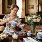 Femme servant le thé lors d'un goûter raffiné
