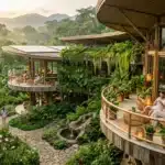Terrasse panoramique surplombant la jungle dense et verdoyante