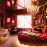 Suite opulente avec lit rond, baignoire jacuzzi et néon