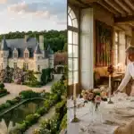 Château français avec jardin et intérieur élégant de dîner